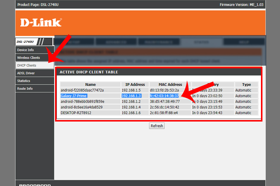تنظیمات MAC Address